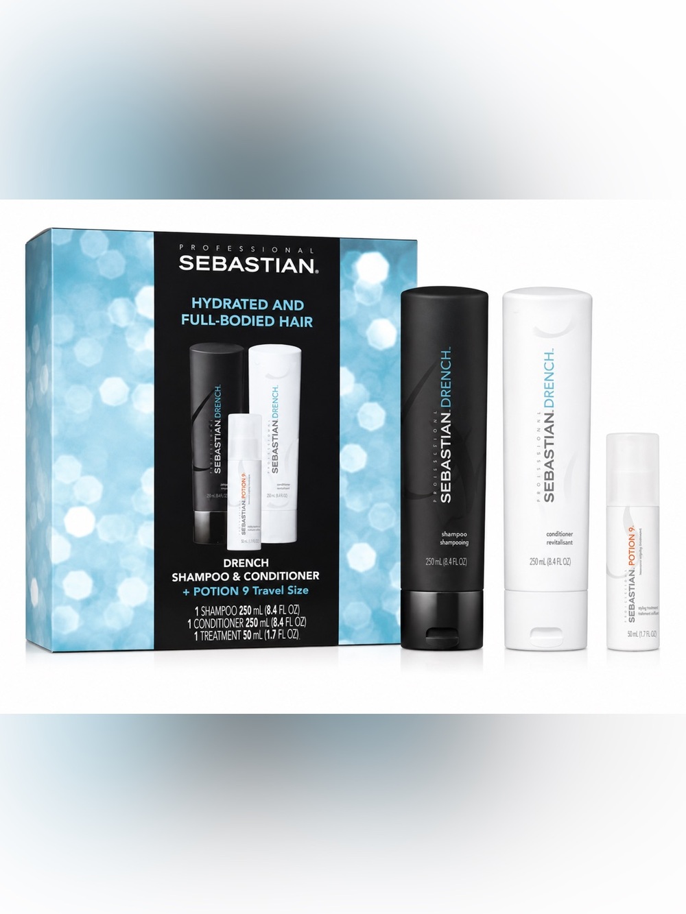 Sebastian Drench Shampoo Conditioner Set w/ Potion 9 Travel Size Hydrating